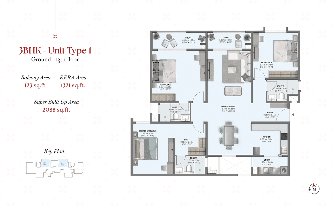 Suyug Saffron Unit plan - 1321 sq.ft.