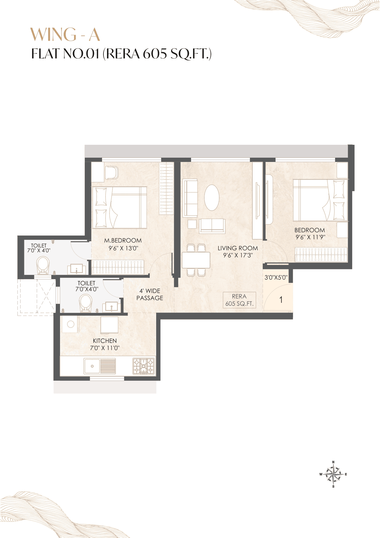 PSK Aura Unit plan - 605 sq.ft.
