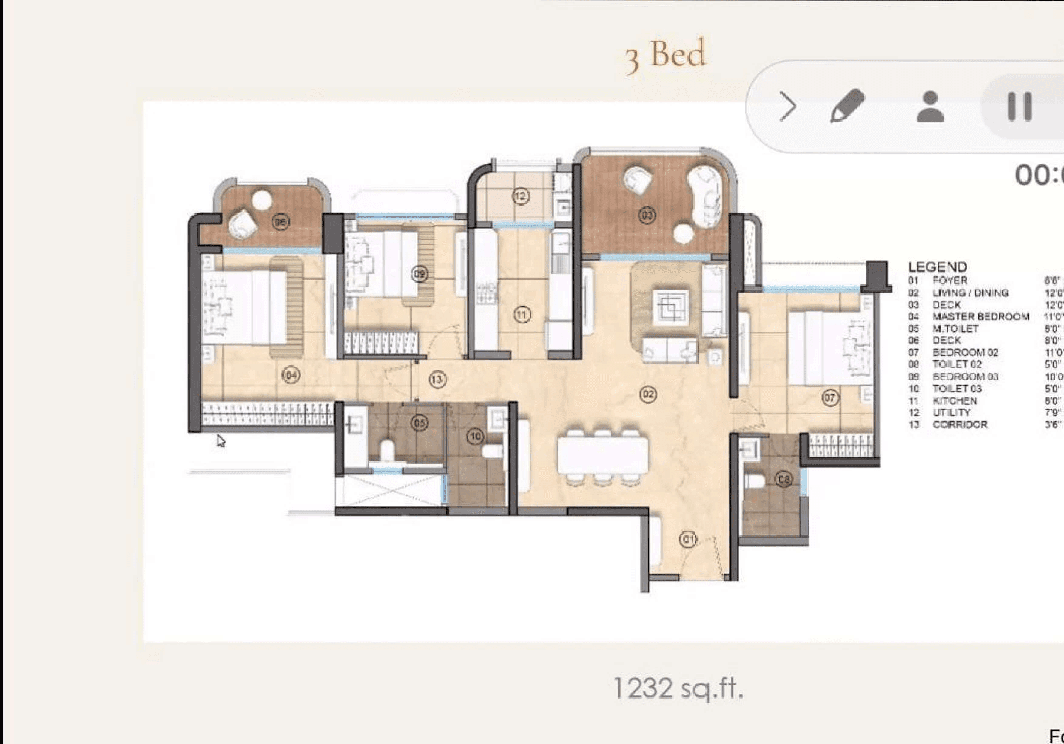 Unit plan - 1232 sq.ft.