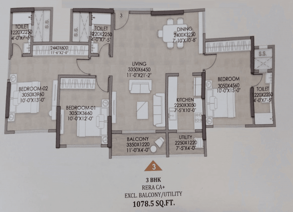 JVM Shanay Vista Unit plan - 1078 sq.ft.
