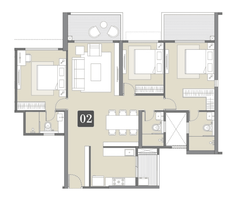 Kolte Patil 24k Altura Unit plan - 1335 sq.ft.