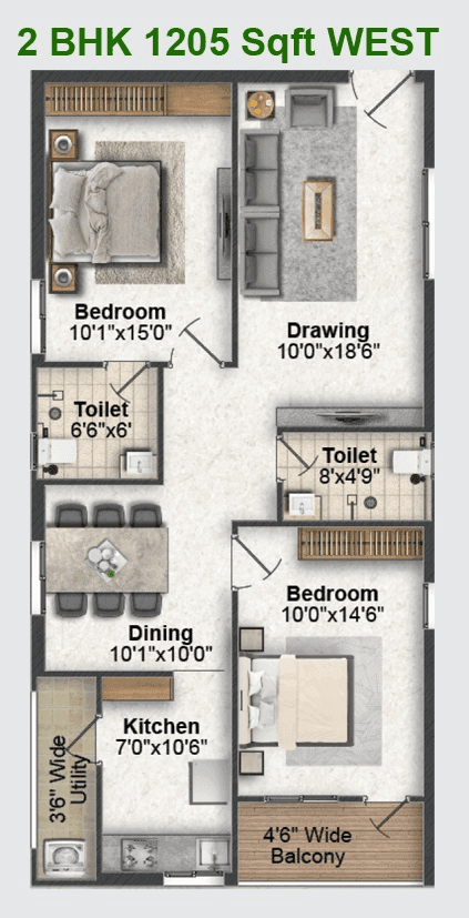 Greater Infra Lotus Unit plan - 964 sq.ft.