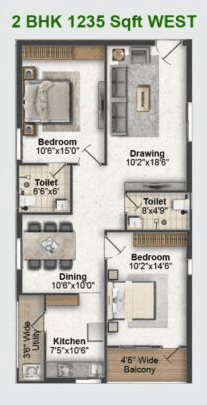 Greater Infra Lotus Unit plan - 988 sq.ft.