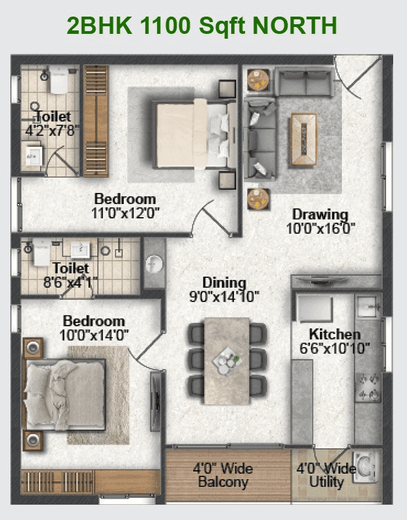 Greater Infra Honesty Unit plan - 880 sq.ft.