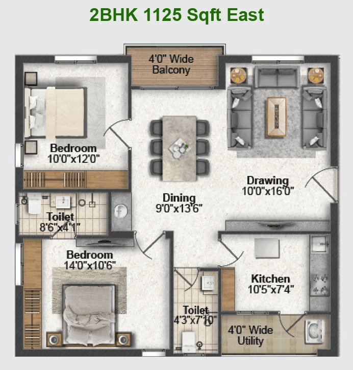 Greater Infra Honesty Unit plan - 900 sq.ft.