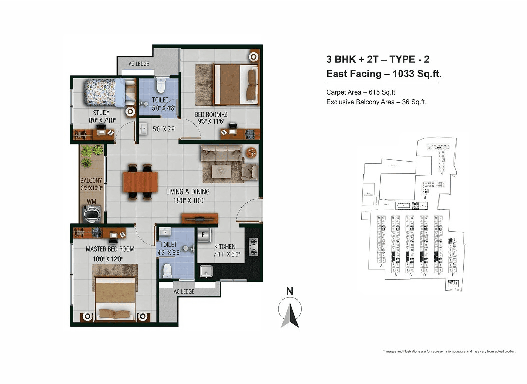 Urbanrise The Game Changer Unit plan - 615 sq.ft.