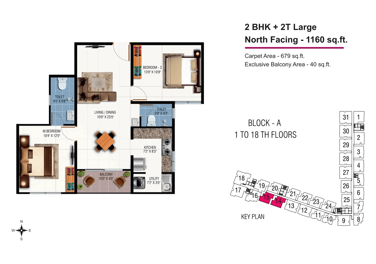 Urbanrise The Lake Edge Unit plan - 812 sq.ft.
