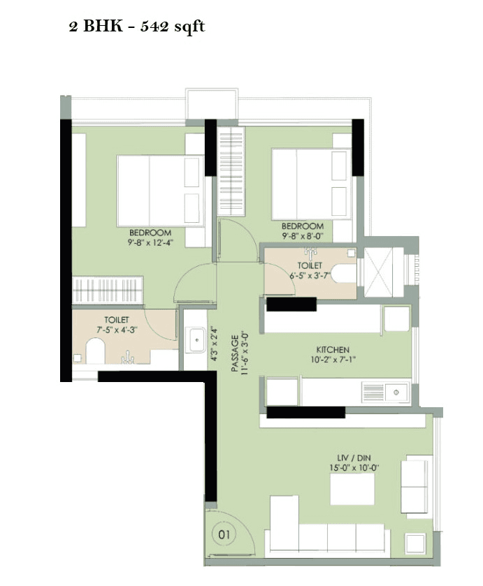 Drushti Sapphire Unit plan - 542 sq.ft.