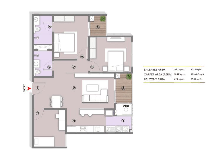 Unit plan - 1017 sq.ft.