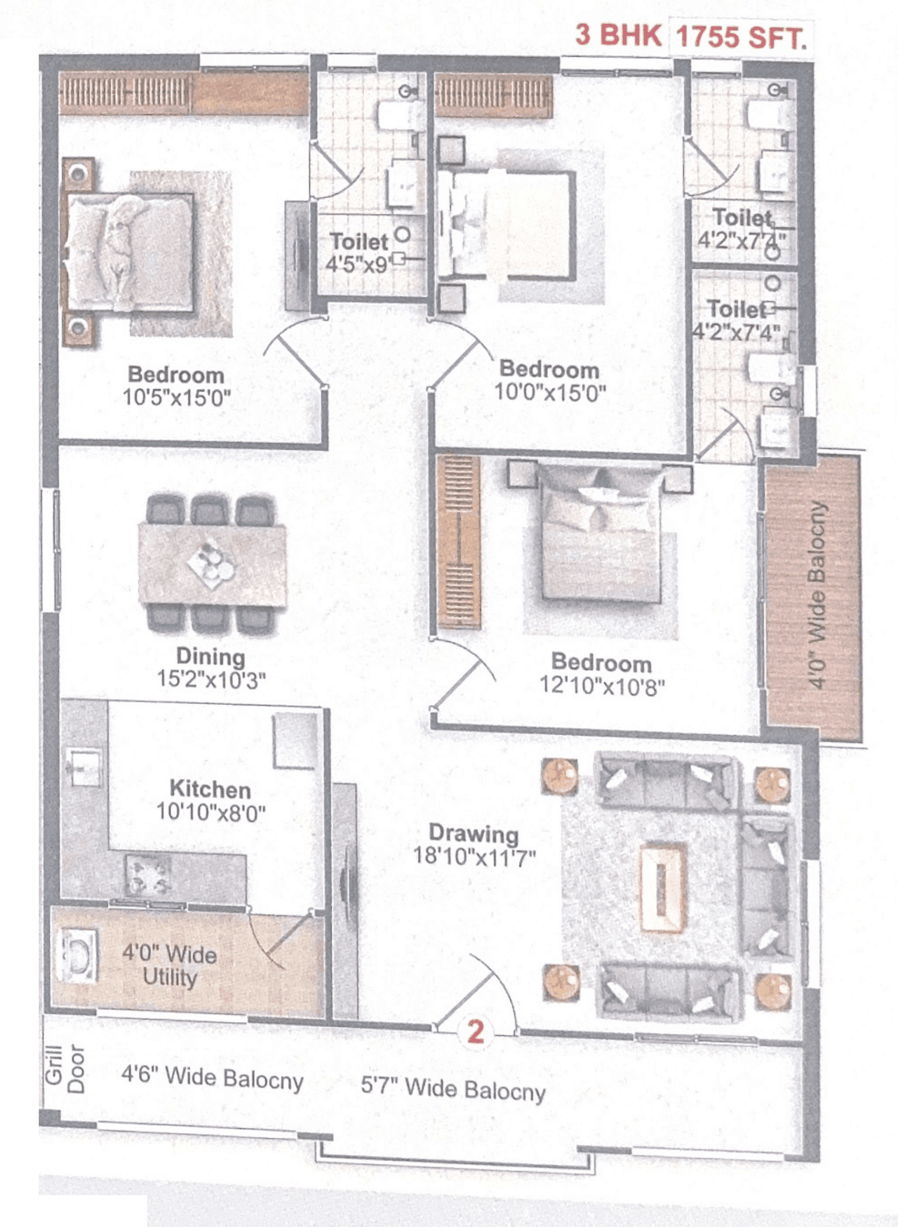 Greater Infra Lilac Unit plan - 1404 sq.ft.