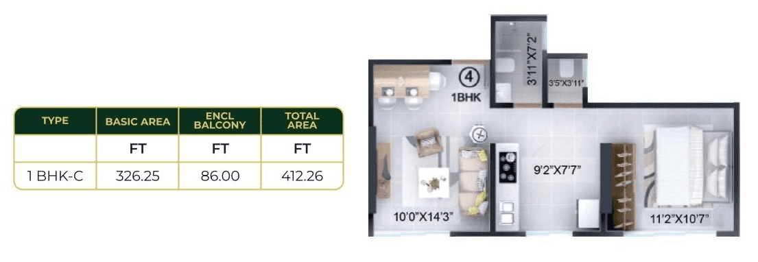 Highland Windson Heights Unit plan - 412 sq.ft.