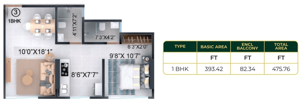 Highland Windson Heights Unit plan - 475 sq.ft.