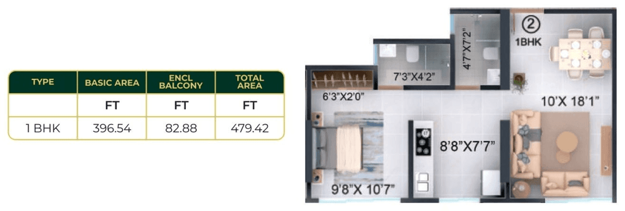 Highland Windson Heights Unit plan - 479 sq.ft.