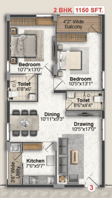 Greater Infra Lavender Unit plan - 920 sq.ft.