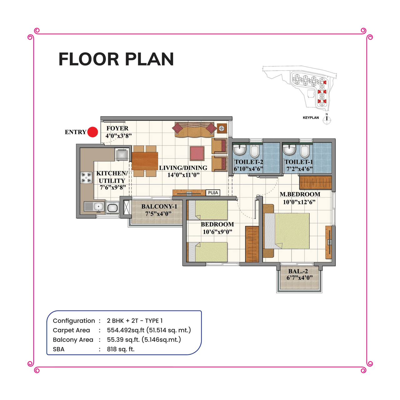 Shriram 122 West Unit plan - 609 sq.ft.