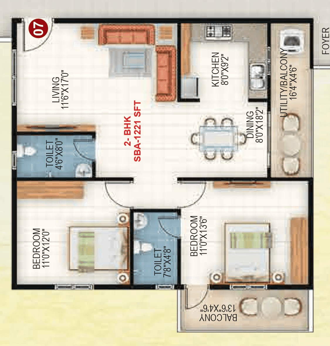 Sapthagiri Sandalwoods Unit plan - 915 sq.ft.