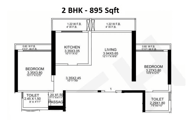 RNA NG Eclat Unit plan - 895 sq.ft.