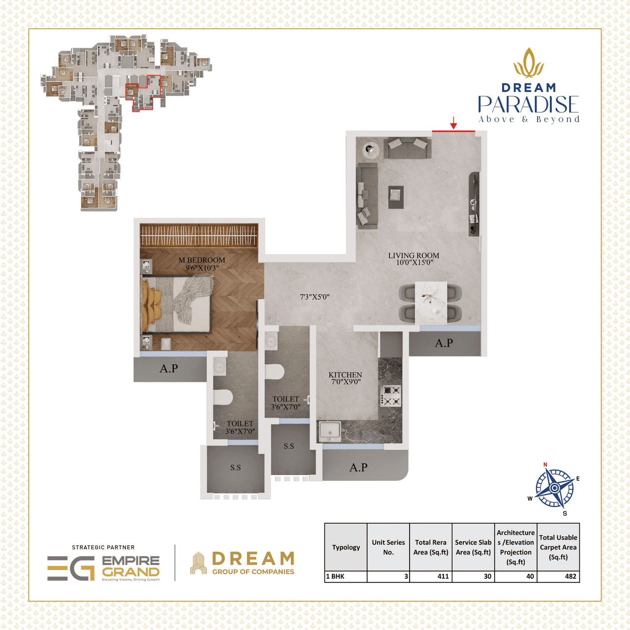 Dream Paradise Unit plan - 482 sq.ft.