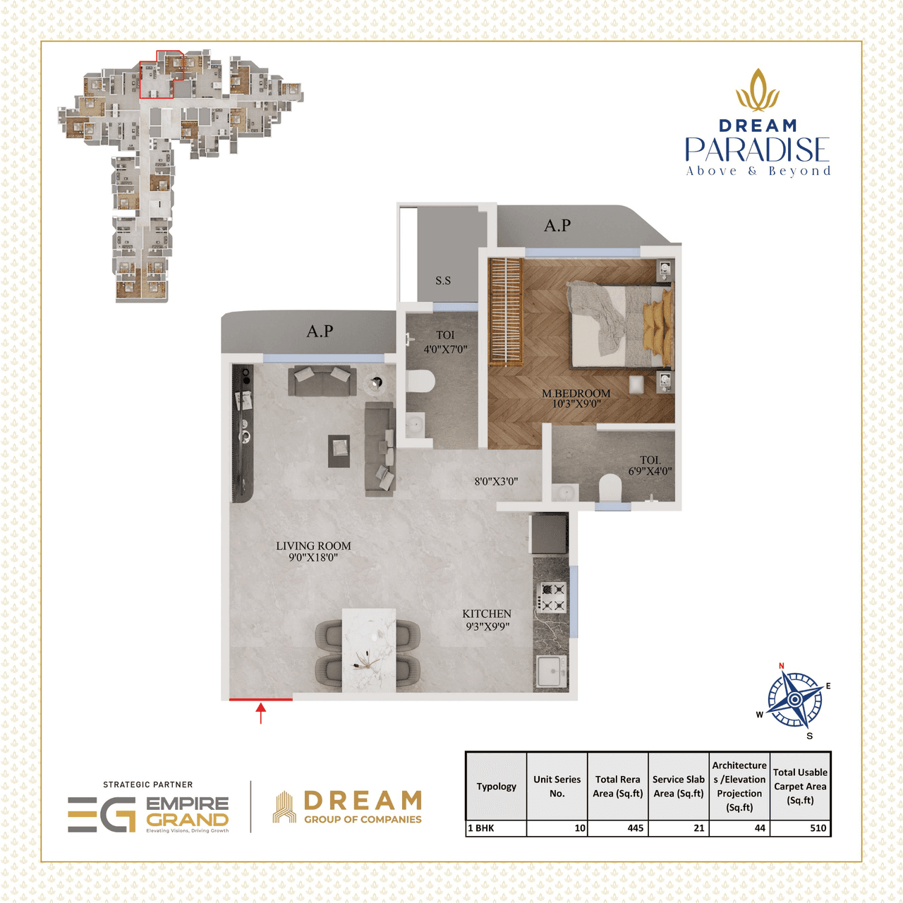 Dream Paradise Unit plan - 510 sq.ft.