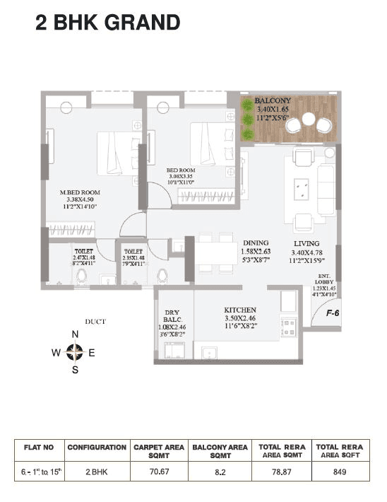 Aaiji Crystal Unit plan - 849 sq.ft.