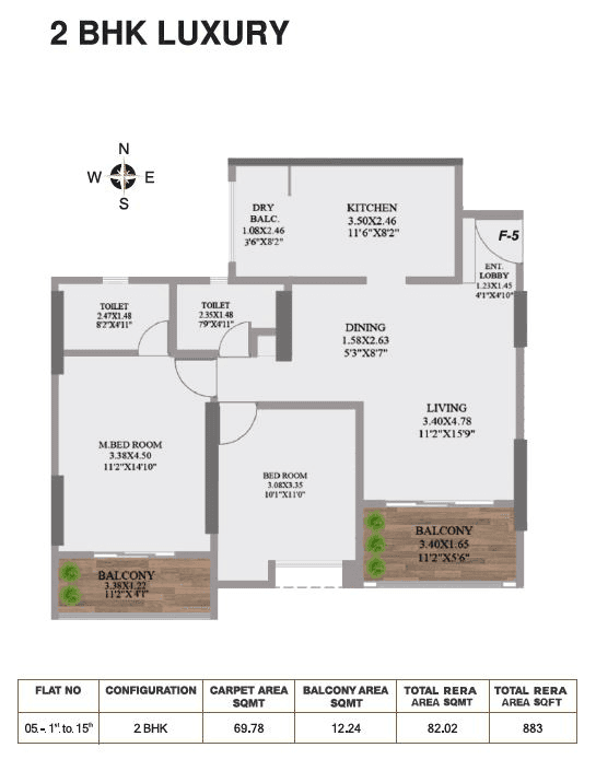 Aaiji Crystal Unit plan - 883 sq.ft.