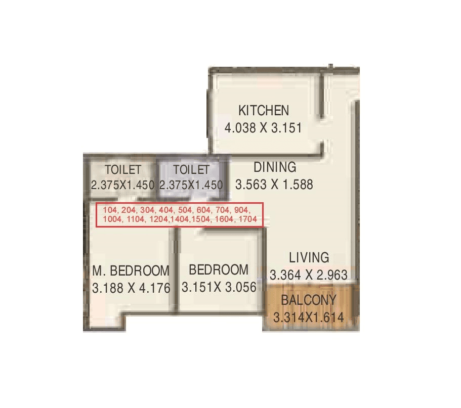 Kumar Prithvi Unit plan - 837 sq.ft.
