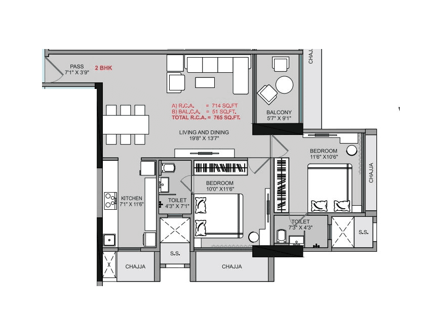 Unit plan - 765 sq.ft.