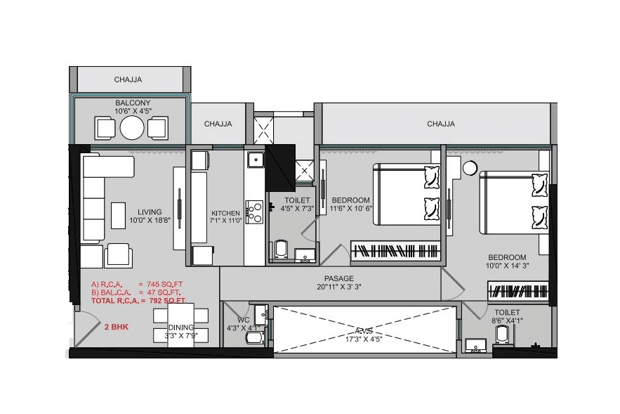 Unit plan - 792 sq.ft.