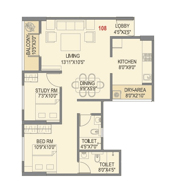 Skyrise Skyscape Unit plan - 654 sq.ft.