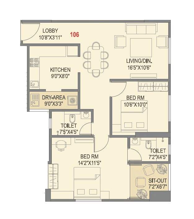 Skyrise Skyscape Unit plan - 789 sq.ft.