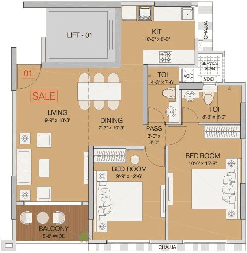Ruparel Arista Unit plan - 785 sq.ft.