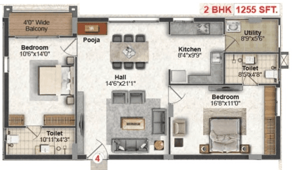 Greater Infra Geranium Unit plan - 980 sq.ft.