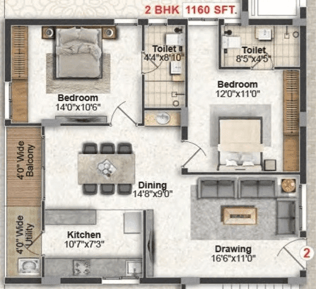 Greater Infra Basil Unit plan - 928 sq.ft.