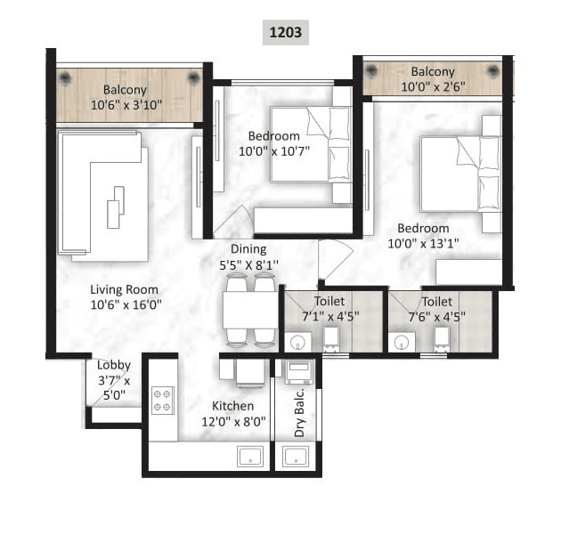 Saheel Itrend Vesta 2.0 Unit plan - 756 sq.ft.