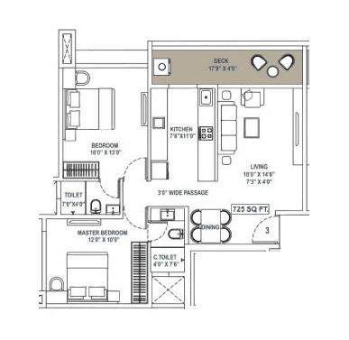 Swaroop Grandeur Unit plan - 725 sq.ft.