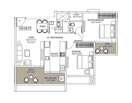 Swaroop Grandeur Unit plan - 765 sq.ft.