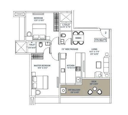 Swaroop Grandeur Unit plan - 775 sq.ft.
