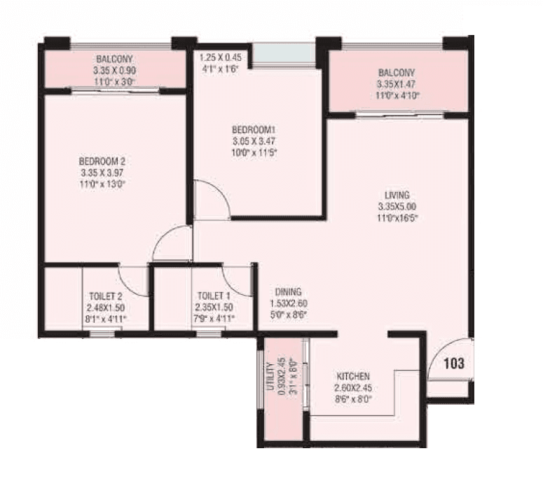 Nyati Era Unit plan - 828 sq.ft.