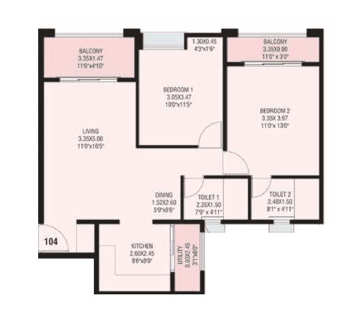 Nyati Era Unit plan - 835 sq.ft.