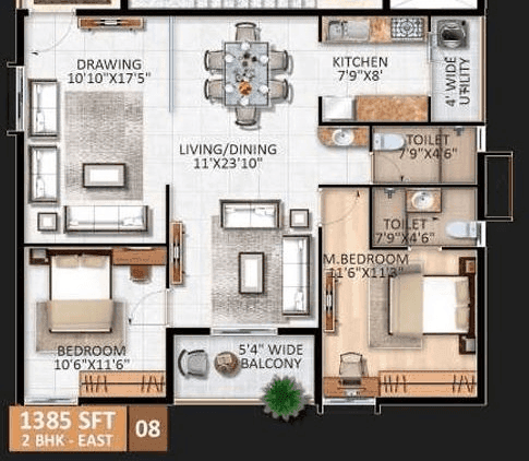 AR Homes Rise Unit plan - 857 sq.ft.