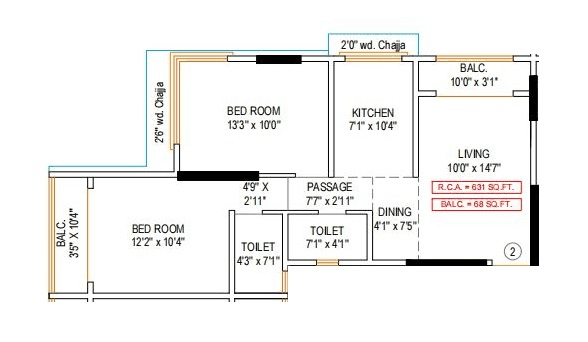 Rishabraj Saffron Peace Unit plan - 699 sq.ft.