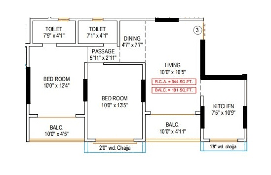 Rishabraj Saffron Peace Unit plan - 745 sq.ft.