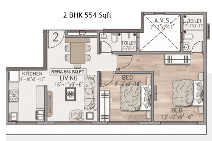 Aditya Samrudhhi 152 Unit plan - 554 sq.ft.