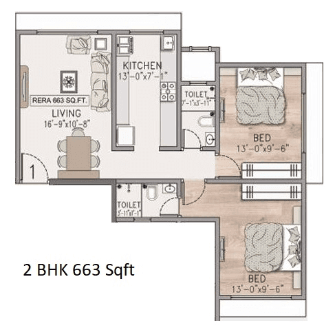 Aditya Samrudhhi 152 Unit plan - 663 sq.ft.