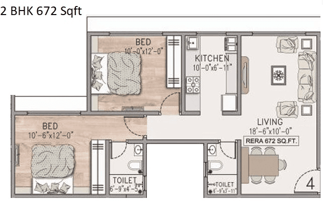 Aditya Samrudhhi 152 Unit plan - 672 sq.ft.