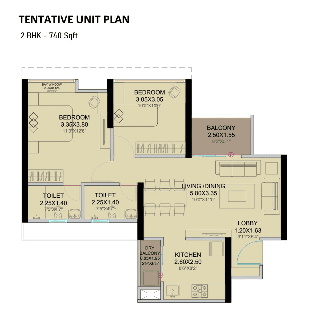 VTP Sierra 2 Unit plan - 740 sq.ft.