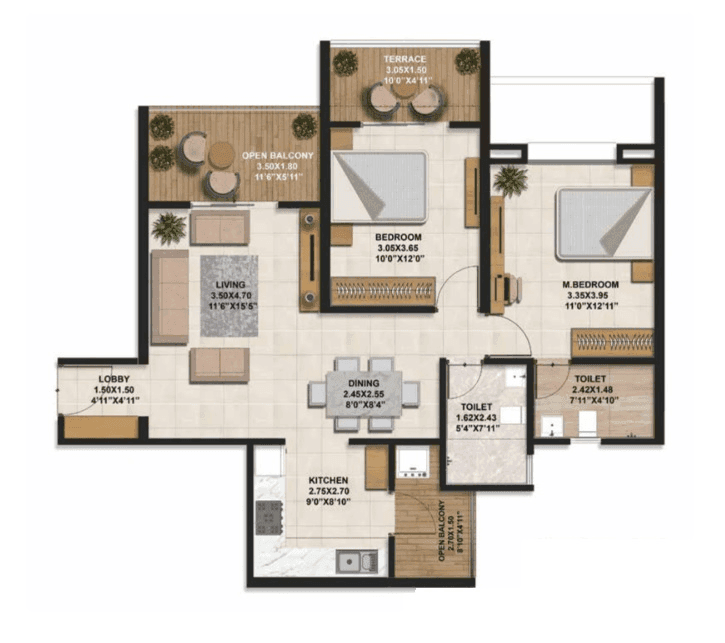 Unit plan - 900 sq.ft.