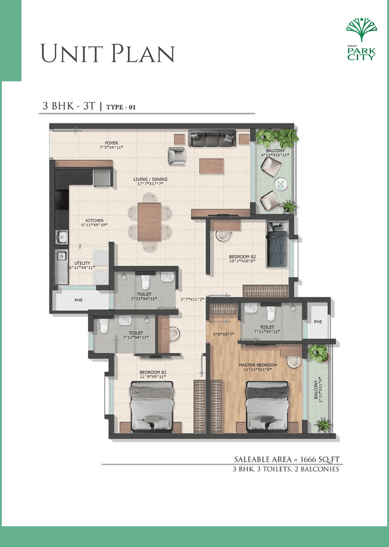 Bren Park City Unit plan - 1166 sq.ft.
