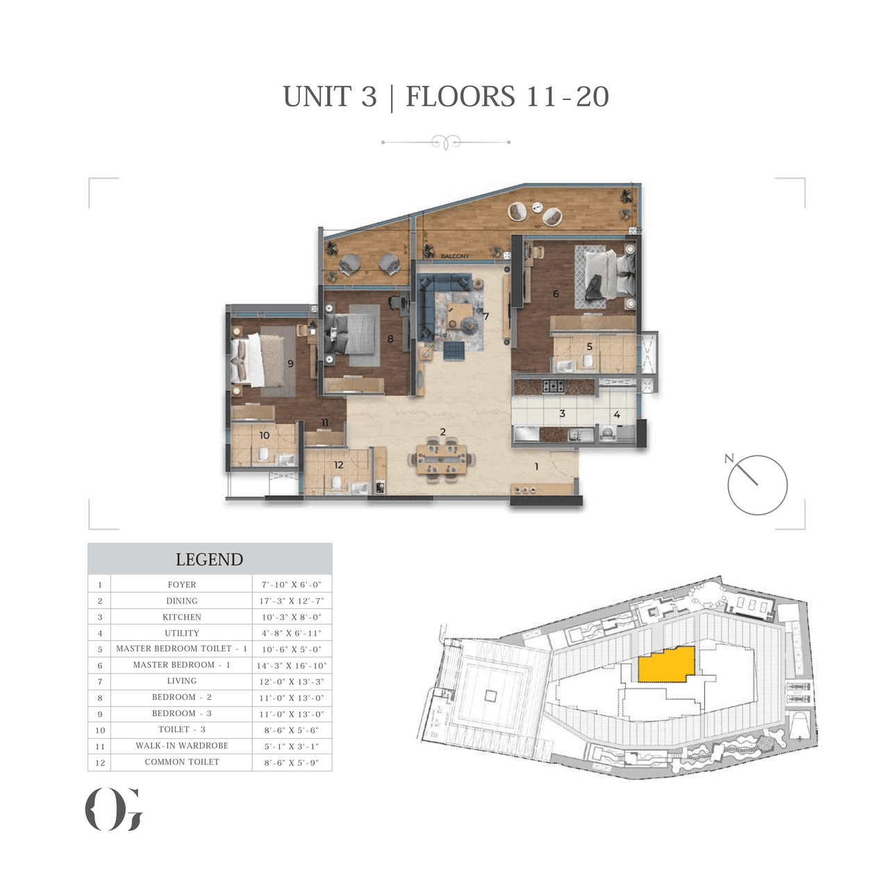 Purva Orient Grand Unit plan - 1599 sq.ft.
