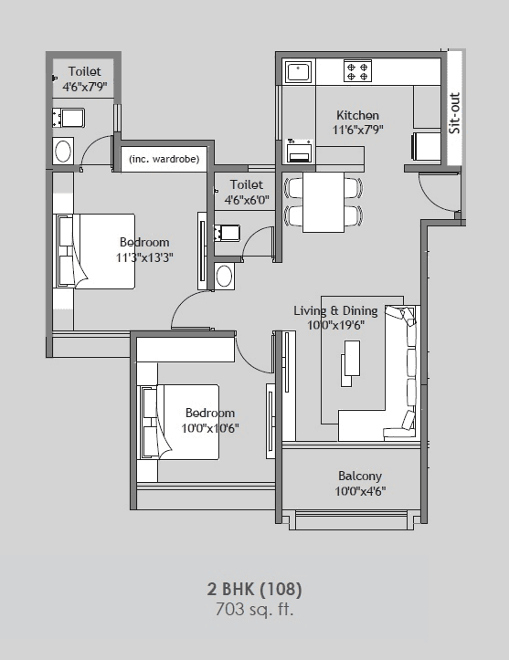 Shree Sonigara Vivanta Next Unit plan - 703 sq.ft.